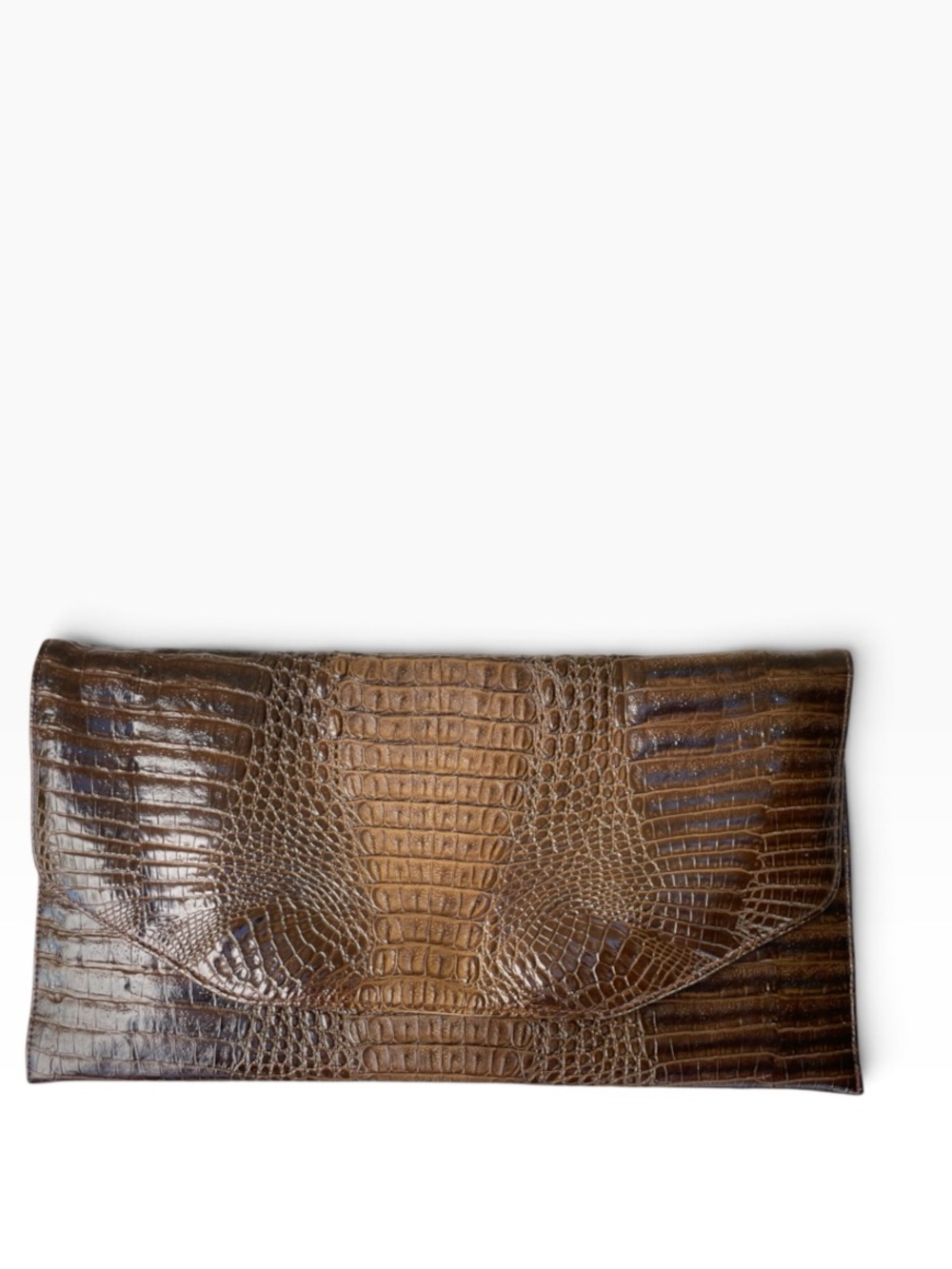 Vintage Genuine Hornback Crocodile Envelope Clutch Bag Brown Large 15.5” - Picture 8 of 11